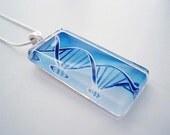 DNA Helix - science glass pendant - ocean blue