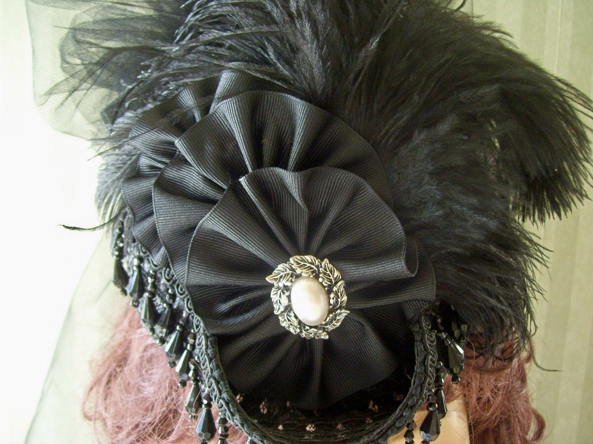 Mini Riding Hat Steampunk Hat Mini Top Hat SAS -Lolita Civil War Derby Lolita Coque Feathers Ribbon-Halloween-Victorian Hat-Black-Hat