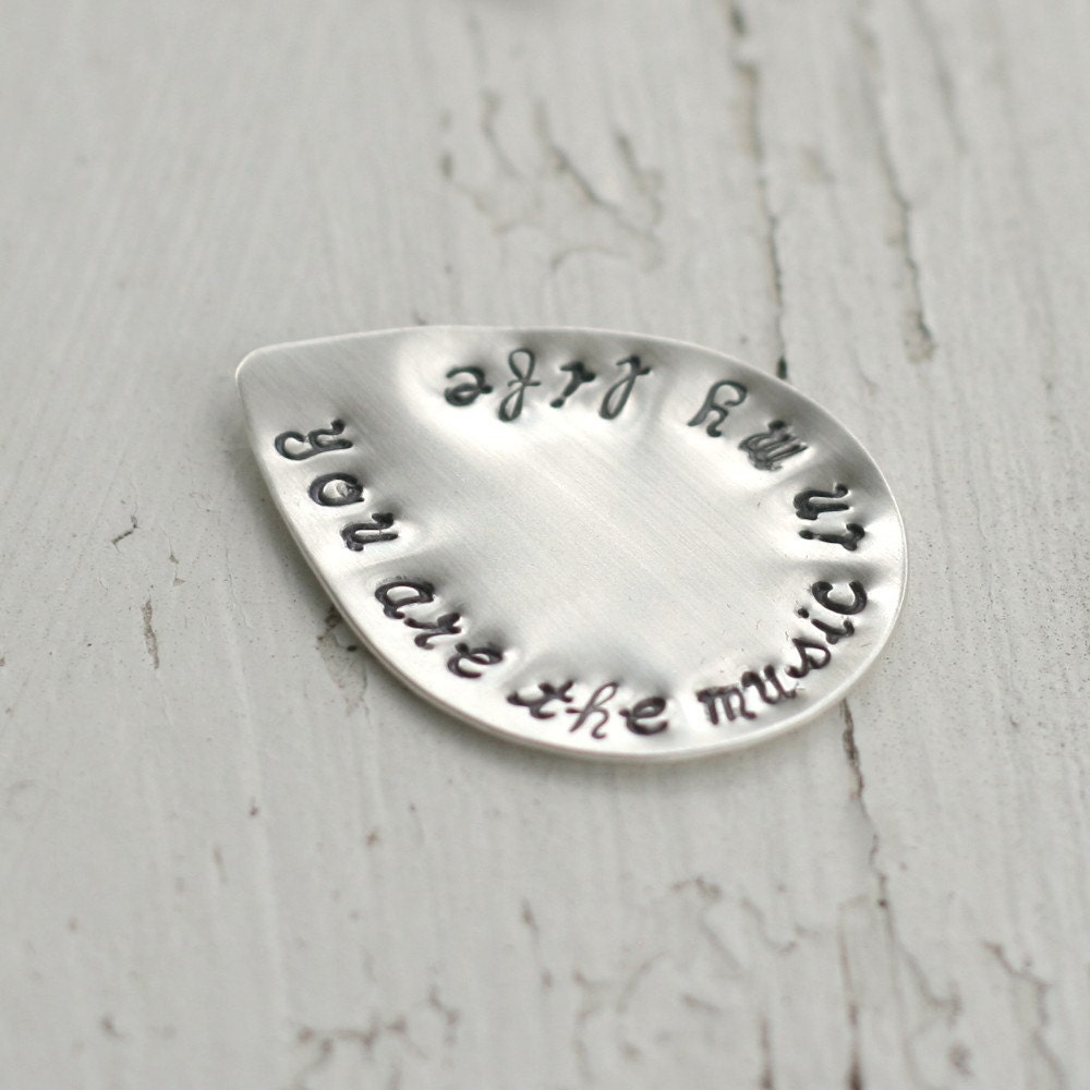 personalized GUITAR PICK. sterling silver. hand stamped. fathers day gift. graduation gift for him.