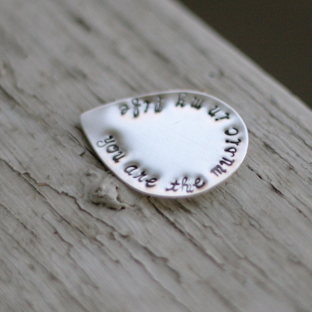 personalized GUITAR PICK. sterling silver. hand stamped. fathers day gift. graduation gift for him.