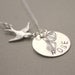 hand stamped personalized name NECKLACE. sterling silver disk with bird and birthstone charm. July ruby.