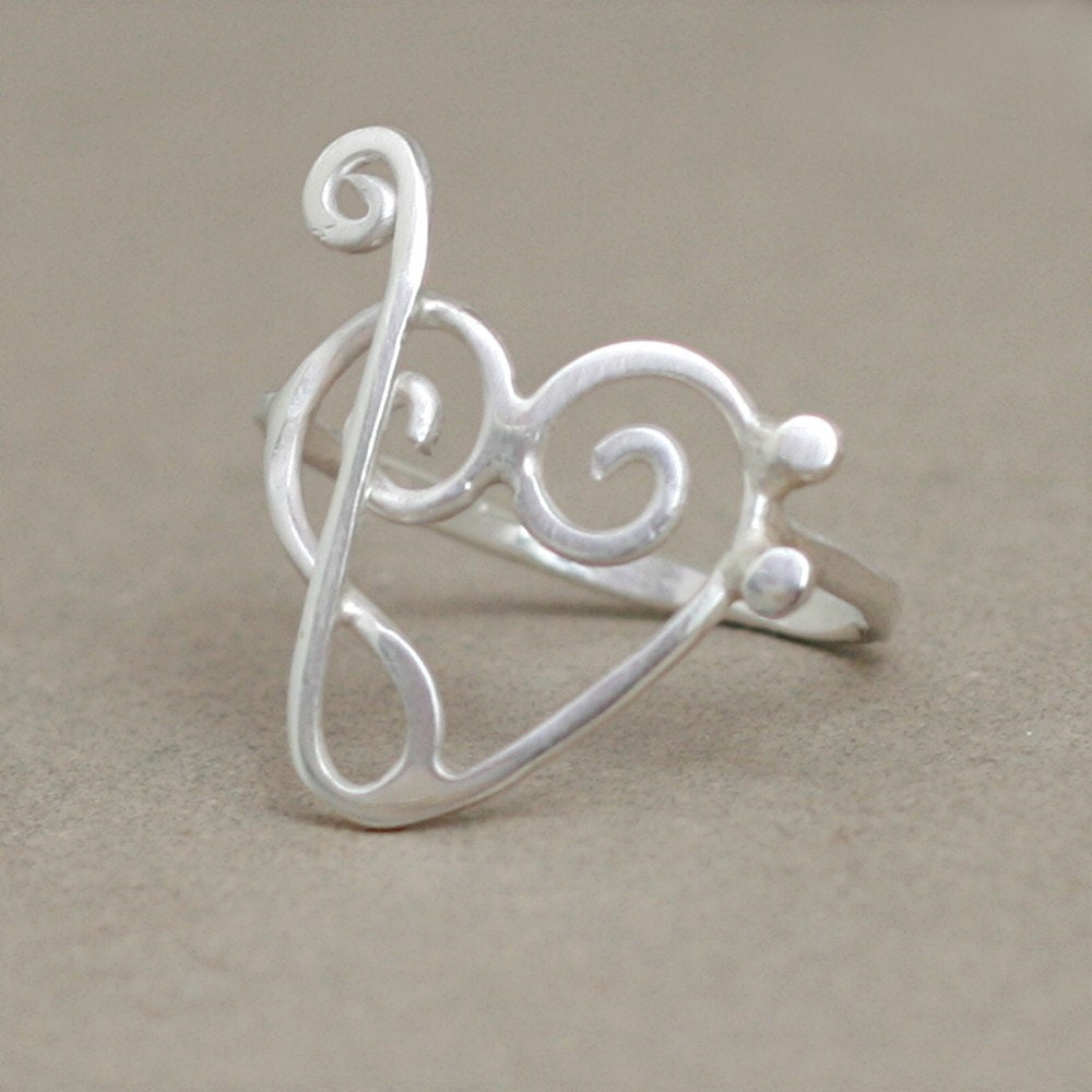 heart RING. treble clef bass clef. Love of Music design.