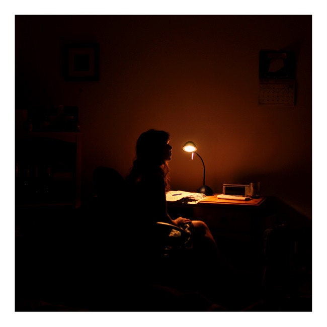 Silhouette at Desk - 8x8 Fine Art Photograph - Moody Dark Warm Figure Photography