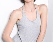 Womens Halter Top Aysmmetrical Cotton Shirt Grey