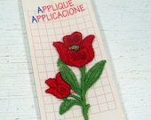 Vintage Sewing Patch, Applique, Red Rose, Sewing Trim, Embellishment