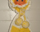 Vintage Doll Pot Holder, Hotpad, Crochet,  Eoll Face, Kitchen Decor, Yellow and  White  (264-10)