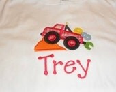 Custom boutique appliqued monogrammed embroidered personalized back to school tshirt t shirt tee preschool kindergarten ABC truck boys outfit