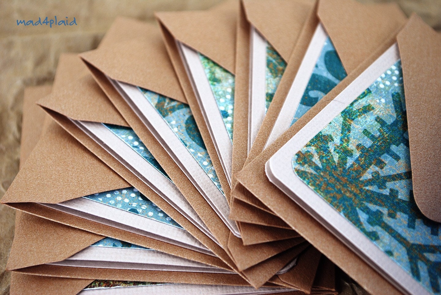 Blank Holiday Mini Set of 10 Cards, Snowflake Swirl Design with Metallic Mocha Envelopes, Handmade paper Goods by mad4plaid on Etsy