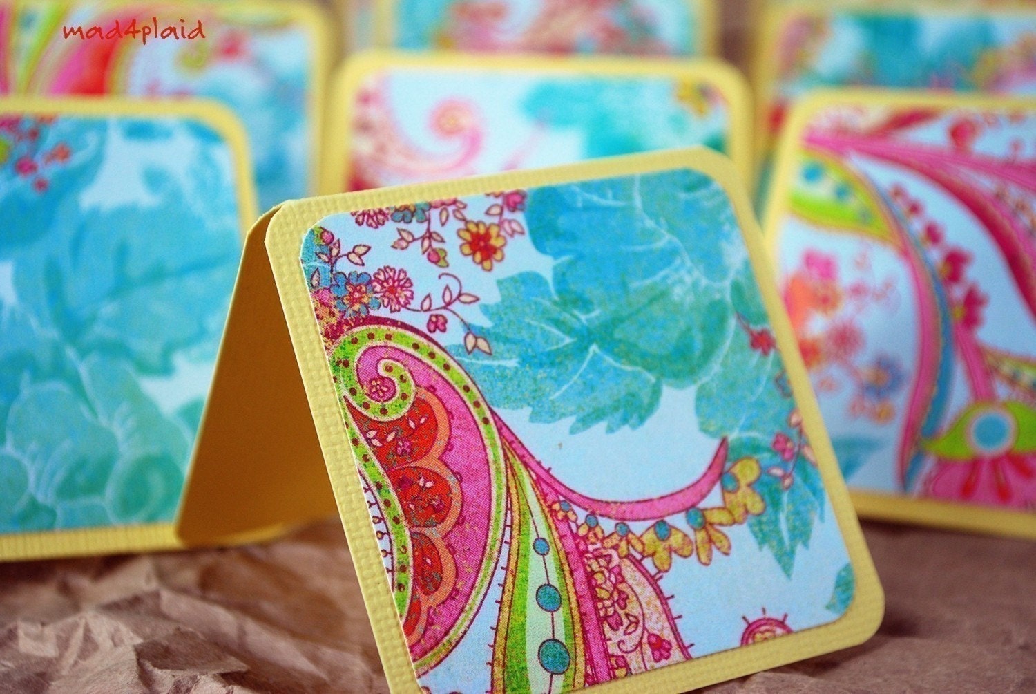 Blank Mini Card Set of 10 Pretty Floral with Natural Kraft Envelopes Handmade Paper Goods by mad4plaid on Etsy