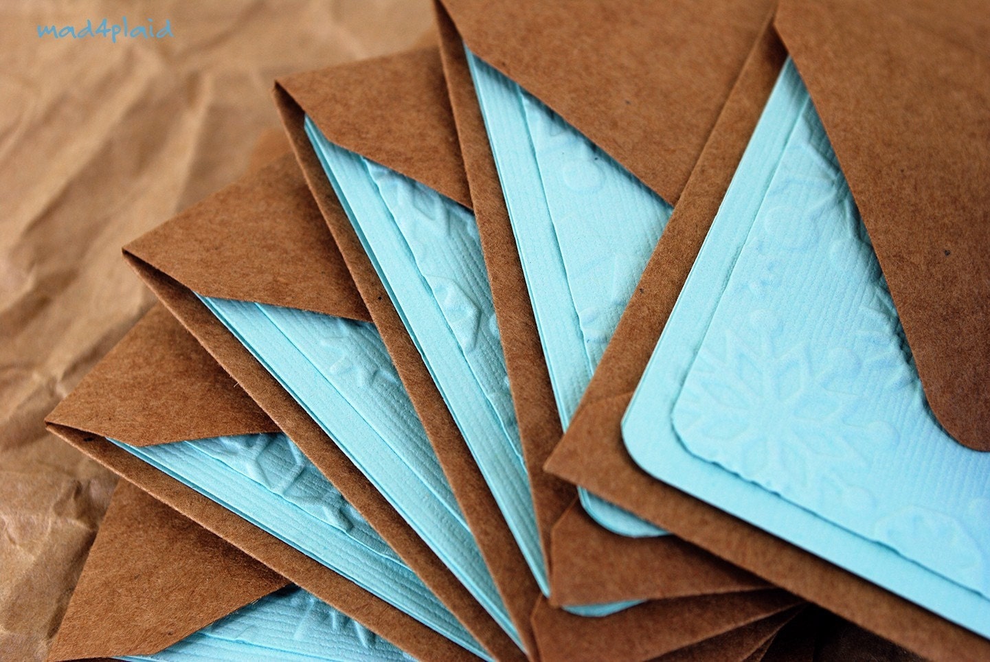 Blank Holiday Mini Card Set of 6 Cards, Embossed Snowflake Design with Natural Kraft Envelopes, Handmade Paper Goods by mad4plaid on Etsy