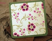 Blank Mini Card Set of 10, Vintage Floral on Soft Green, Natural Kraft Envelopes, Handmade Paper Goods by mad4plaid on Etsy