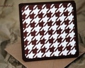 Blank Mini Card Set of 10, Houndstooth Pattern on Chocolate Brown with Metallic Cappuccino Envelopes, mad4plaid on Etsy