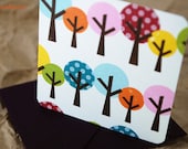 Blank Mini Card Set of 10, Cool Graphic Tree Design with Contrasting Polka Dot Pattern on the Inside, Chocolate Brown Envelopes, mad4plaid