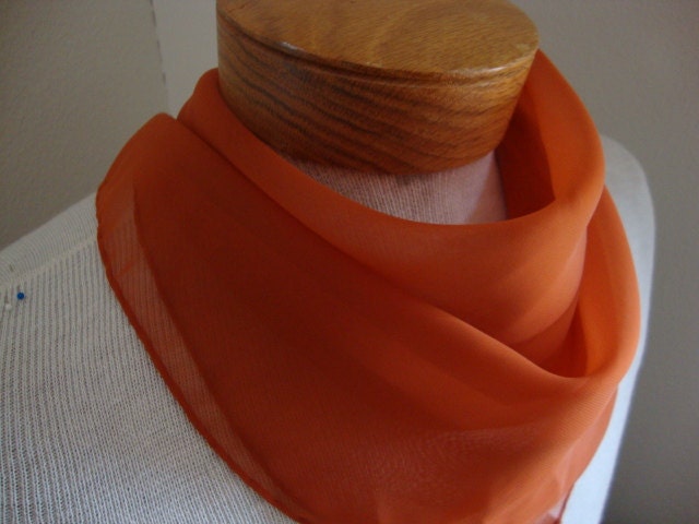 Vera Neumann sheer neckerchief, vintage orange scarf, solid rusty sienna handkerchief