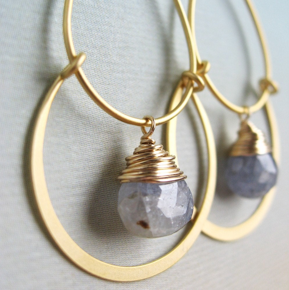 Sofia Earrings - vermeil ear wires, 16K gold plated components, denim sapphire briolettes, gold filled wire