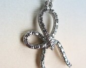 Anya Necklace - silver plated ribbon pendant, sterling silver, glass, Swarovski crystal