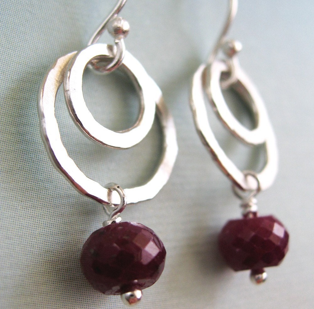 Ruby Earrings - dyed ruby and sterling silver