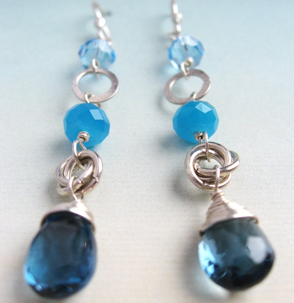 Mimi Earrings - Swarovski crystal, blue quartz, London blue topaz, sterling silver