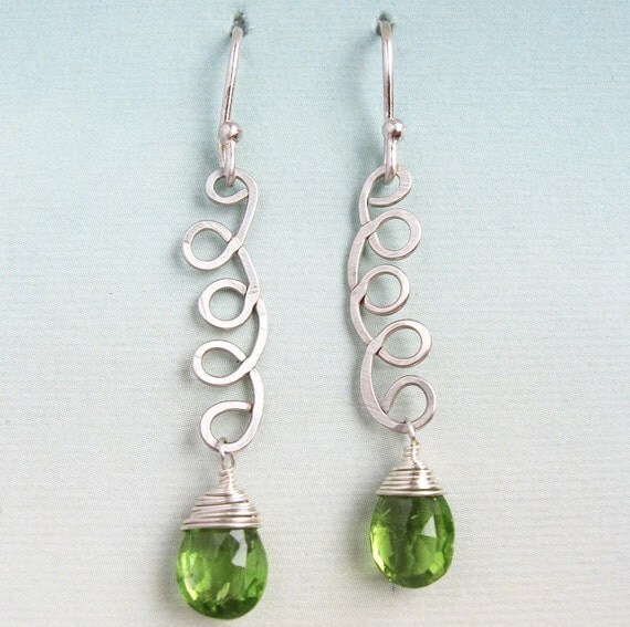 August Earrings - peridot, sterling silver