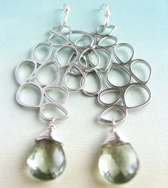 Raina Earrings - green amethyst, silver plated component, sterling silver