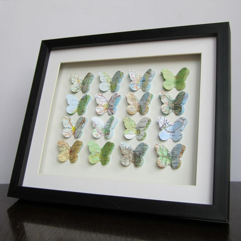 The Places We've been - 16 Butterfly Custom Example - Vintage Map Butterfly Art