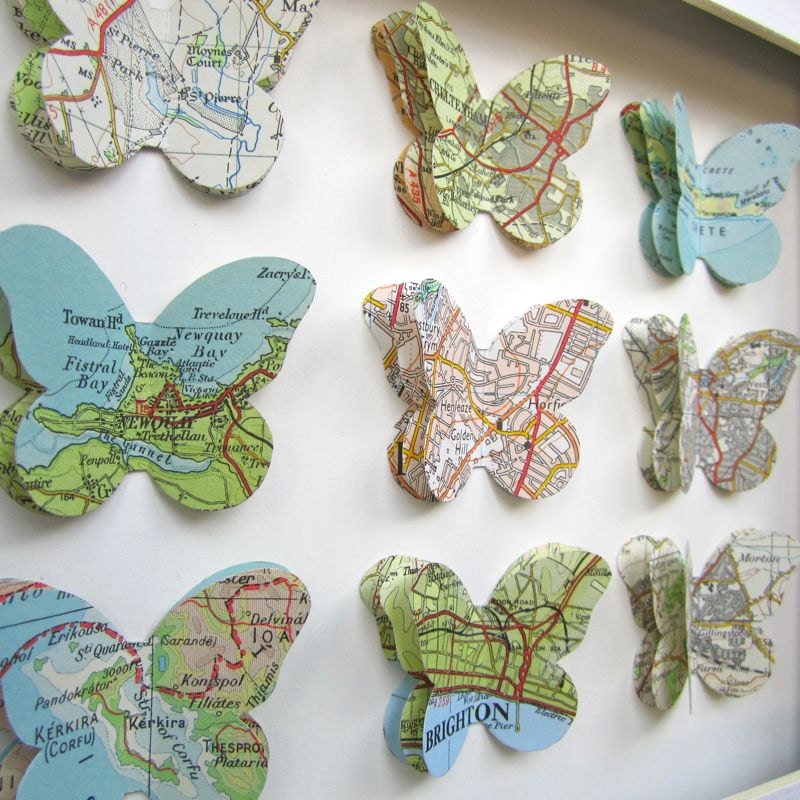 Our Travels - Custom Vintage Map Butterfly Art