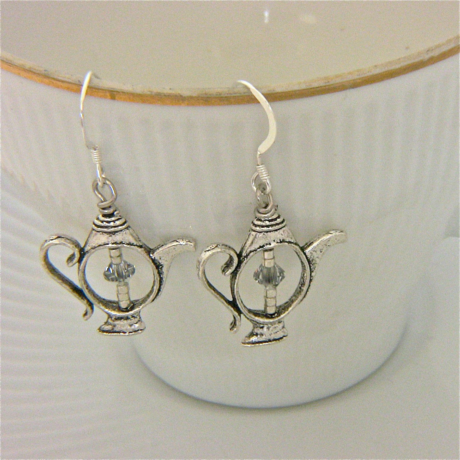 Tea Lover's Earrings Silver-Tea Pot Earrings-Gift under 20