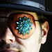 Leather Jeweled Eyepatch OOAK- Hand Painted Leather Patch With Found Jewelry Piece