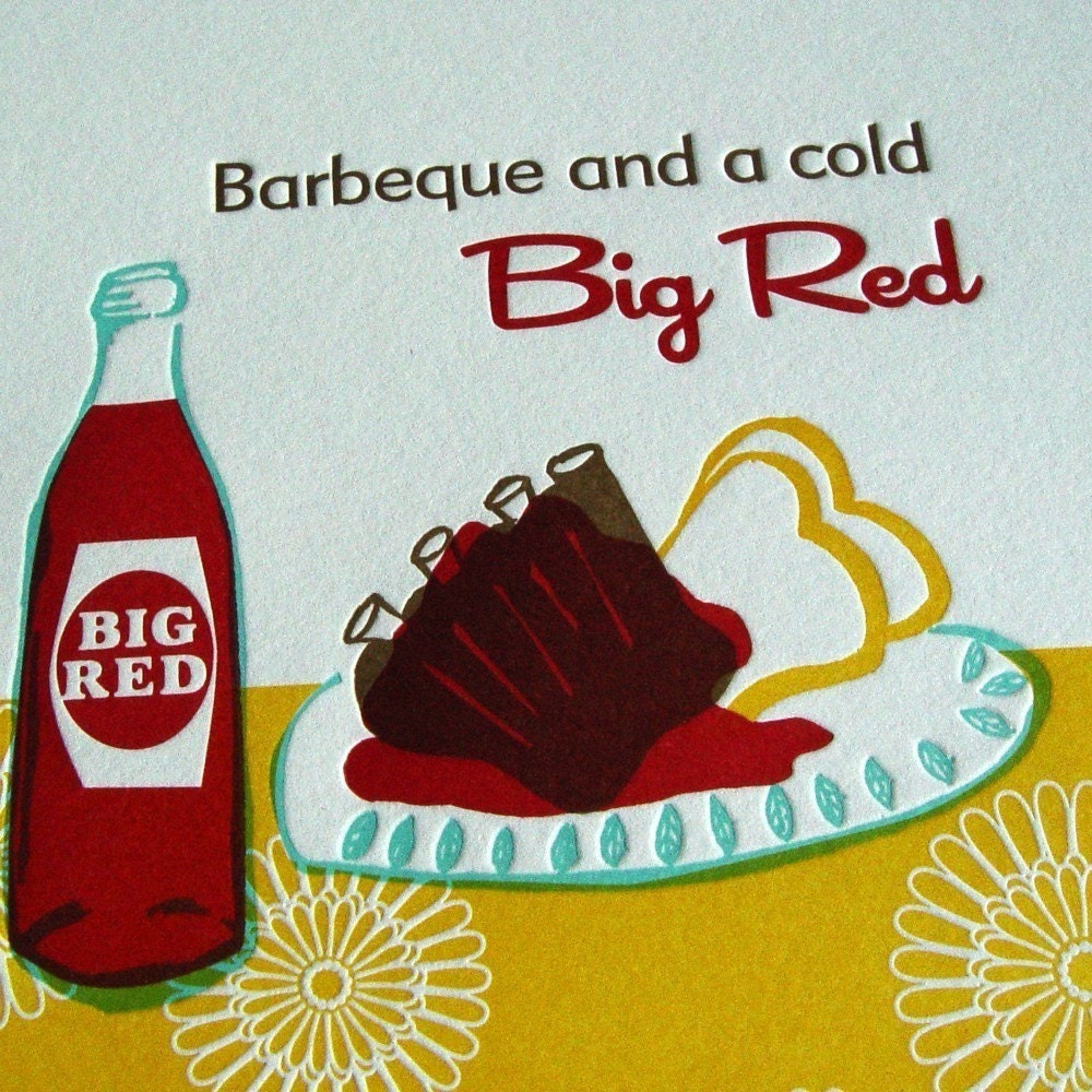 Barbeque and a Cold Big Red - Limited Edition Letterpress print