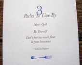 Letterpress 3 Rules to Live By - Katharine Hepburn