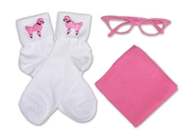 ADULT 3 pc. HOT PINK 50's Acc. Set - socks glasses scarf