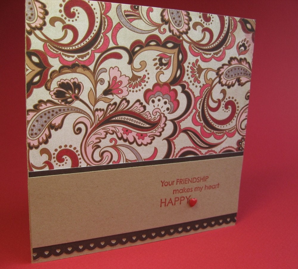 Friendship greeting in browns, single card and envelope
