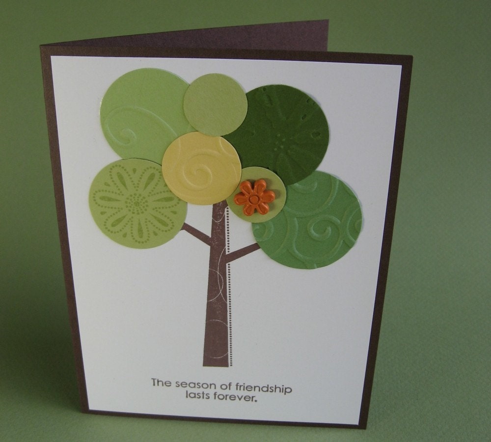 Friendly tree, embossed greeting card