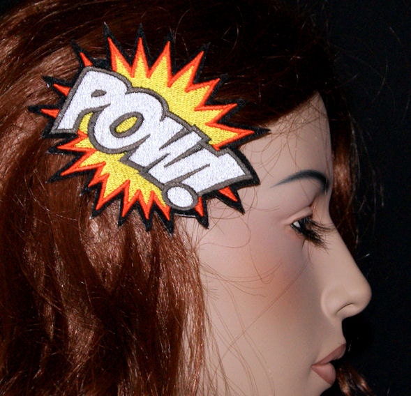 POW Comic Book Star Burst Words UV GLOW Embroidered Hair Clip MTCoffinz