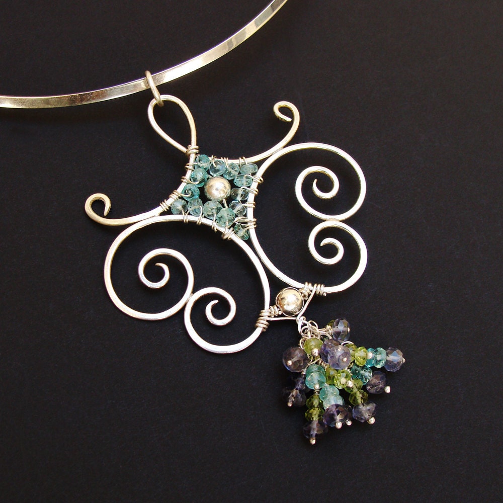 Sterling Gemstones Wire Sculpture Pendant 'Arabesque'