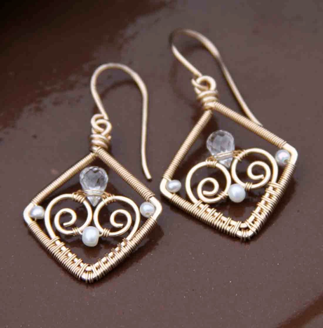 Gold Filled and White Topaz Wire Wrapped earrings