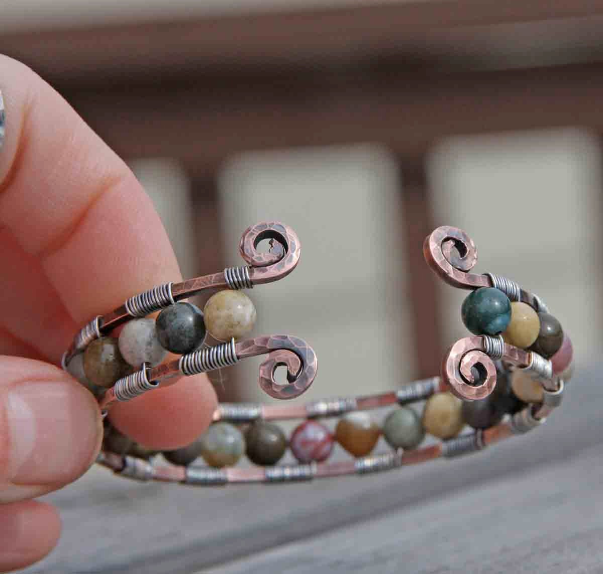 Sterling Silver, Copper and Ocean Jasper Cuff Bracelet