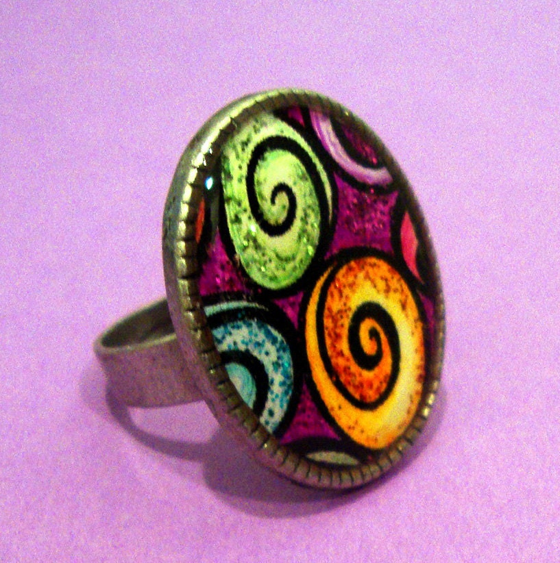 Whimsical Whirling Swirls Resin Ring Adjustable