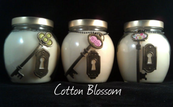 3 Soy Candles, Cotton Blossom, 12 oz Keepsake jars, FREE SHIPPING