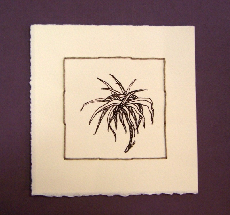 Botanical Fantasy One, ink drawing, original drawing, sewing, ink on paper, 5x5, 100% charity donation, inexpensive