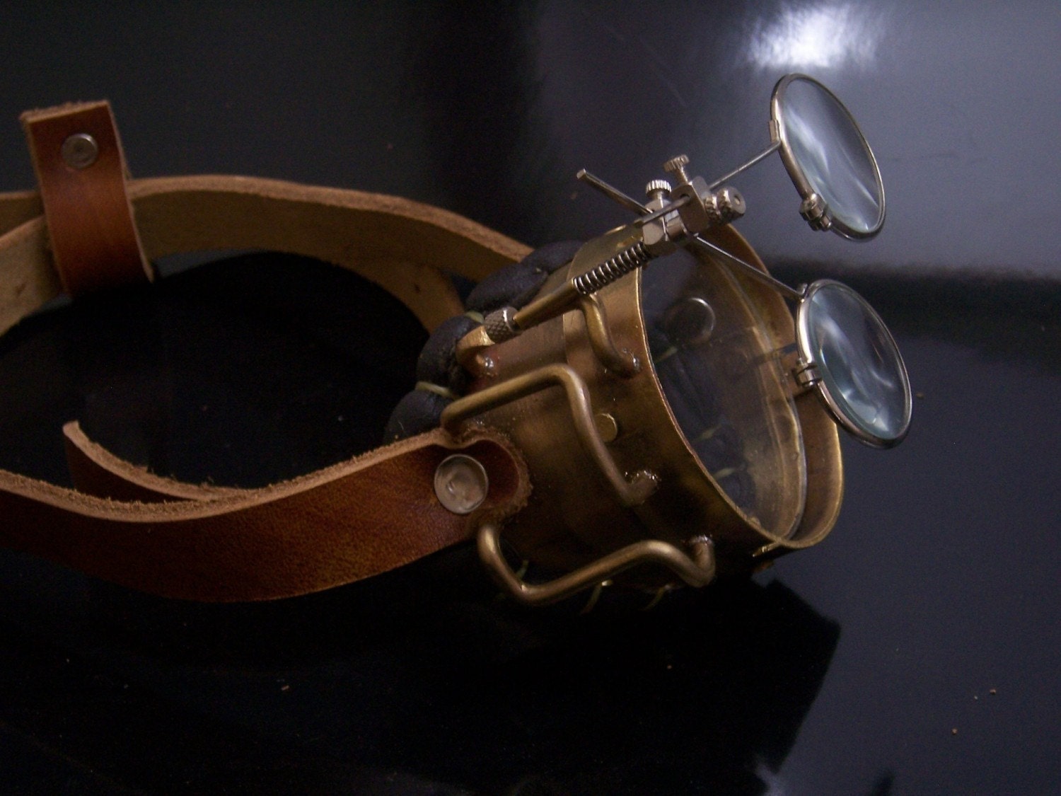 Brass and Leather Steampunk Monocle Neo Victorian Jules Verne Goggles