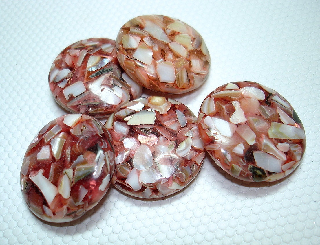 Pink Resin with Shell Flat Round Beads (Qty 5) - B1104