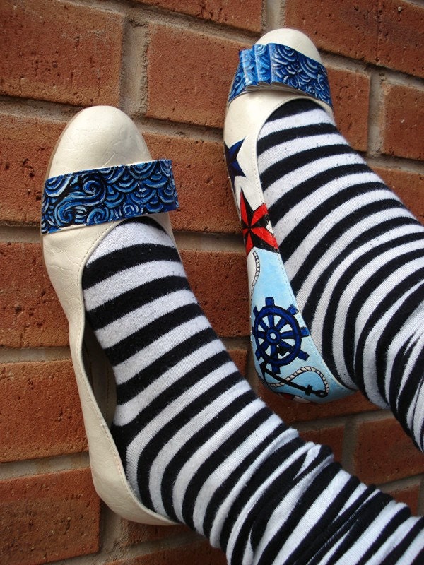 Hand painted flats - Nautical Flats- Size UK7/ US 9.5/ EU 40