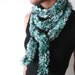 Black, green and white fuzzy scarf - OOAK finger knitted scarf - Kezbirdie