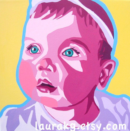Custom 14x14 Pop Art Portrait Hand Painted Painting Child Adult Wedding