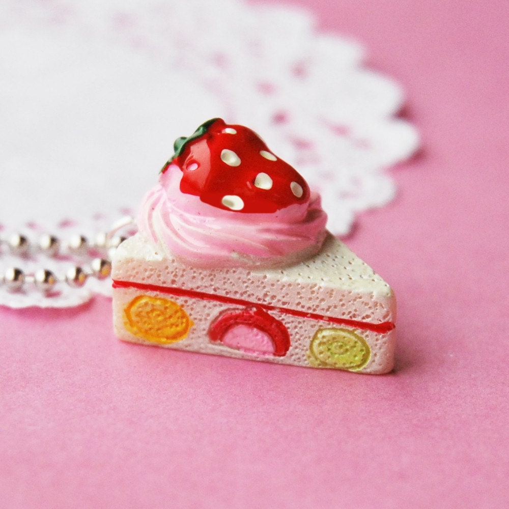 Strawberry Fruit Cake Slice Necklace