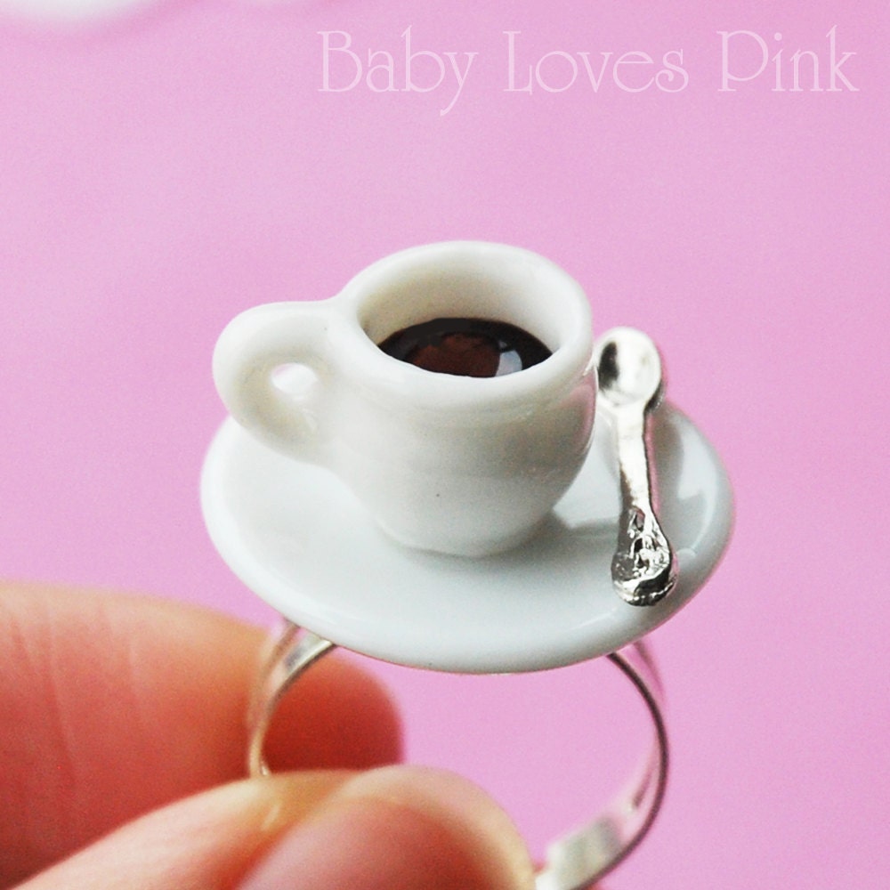 Dark Coffee Ring - Tea Cup and Saucer