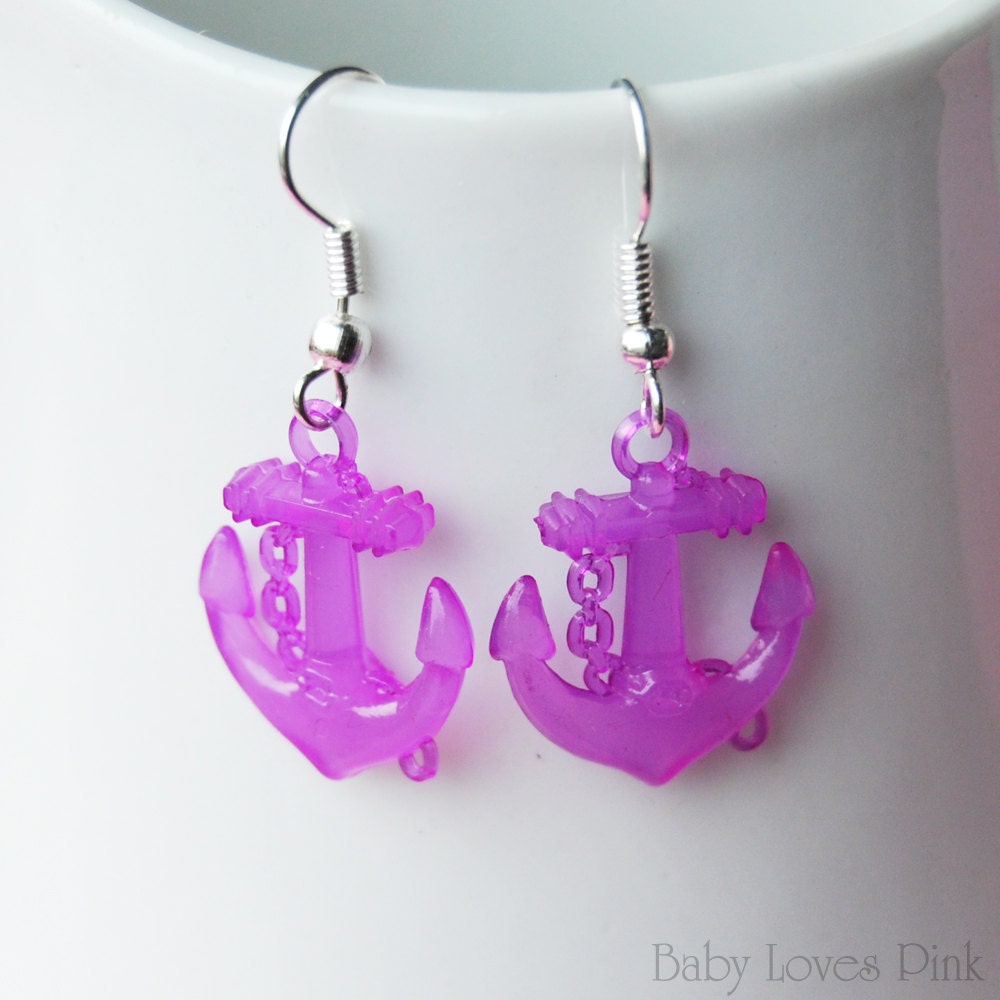 Nautical Anchor Earrings - Purple Anchors