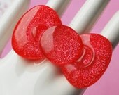 Extra Large Kawaii Lolita Bow Ring - Red Glitter Bow