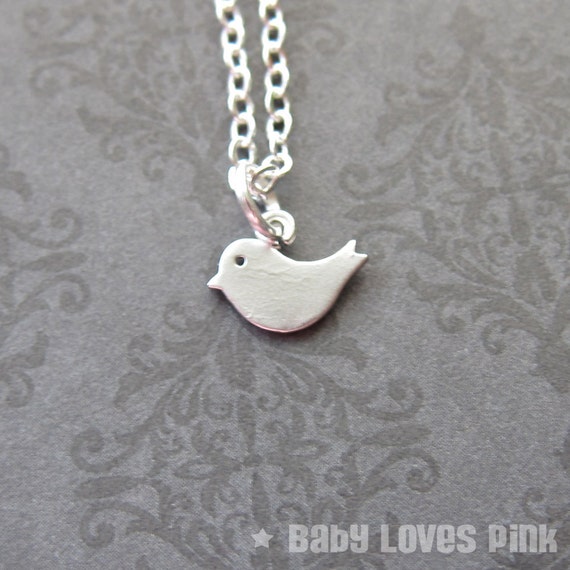 Tiny Baby Bird Necklace - White Gold Bird Pendant (R4B-C4)